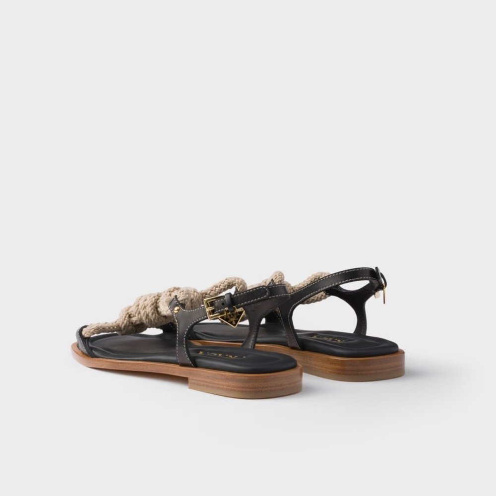 Prada Black and Cream Rope Sandals - Picture 4 of 10
